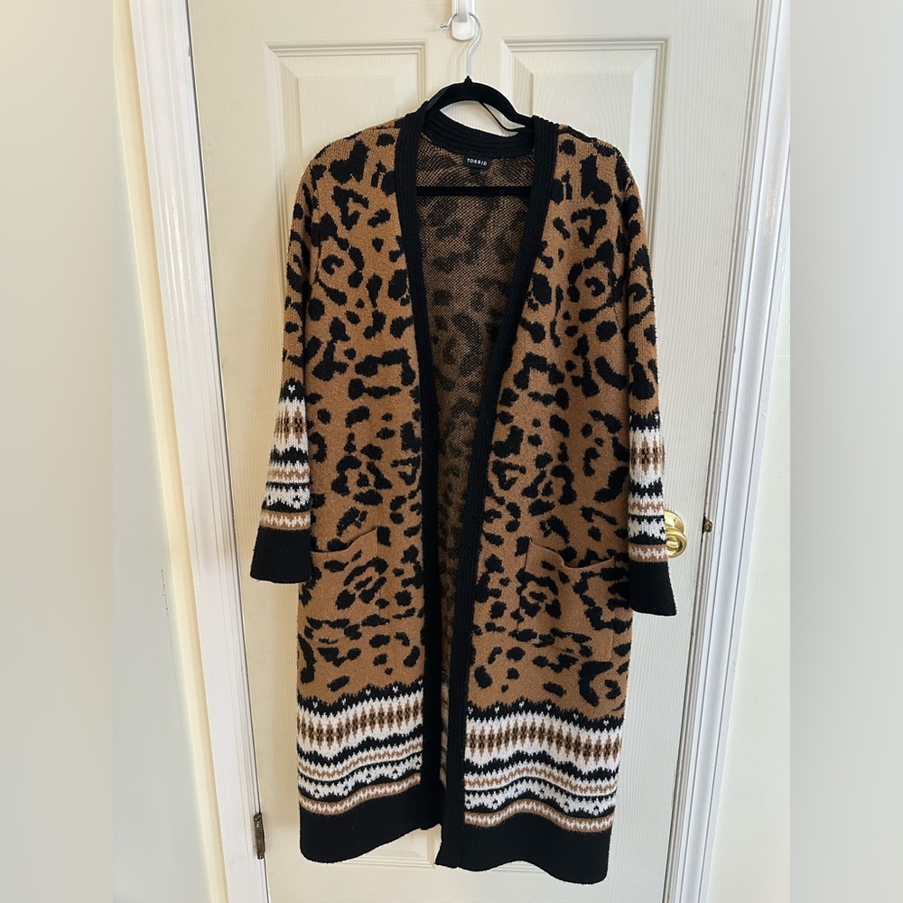 Torrid Leopard Print Open Cardigan in Black and Brown